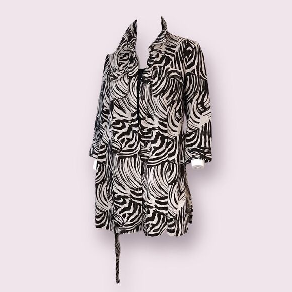 Style & Co Linen Zebra Print Wrap Jacket Long Black White - Picture 2 of 7